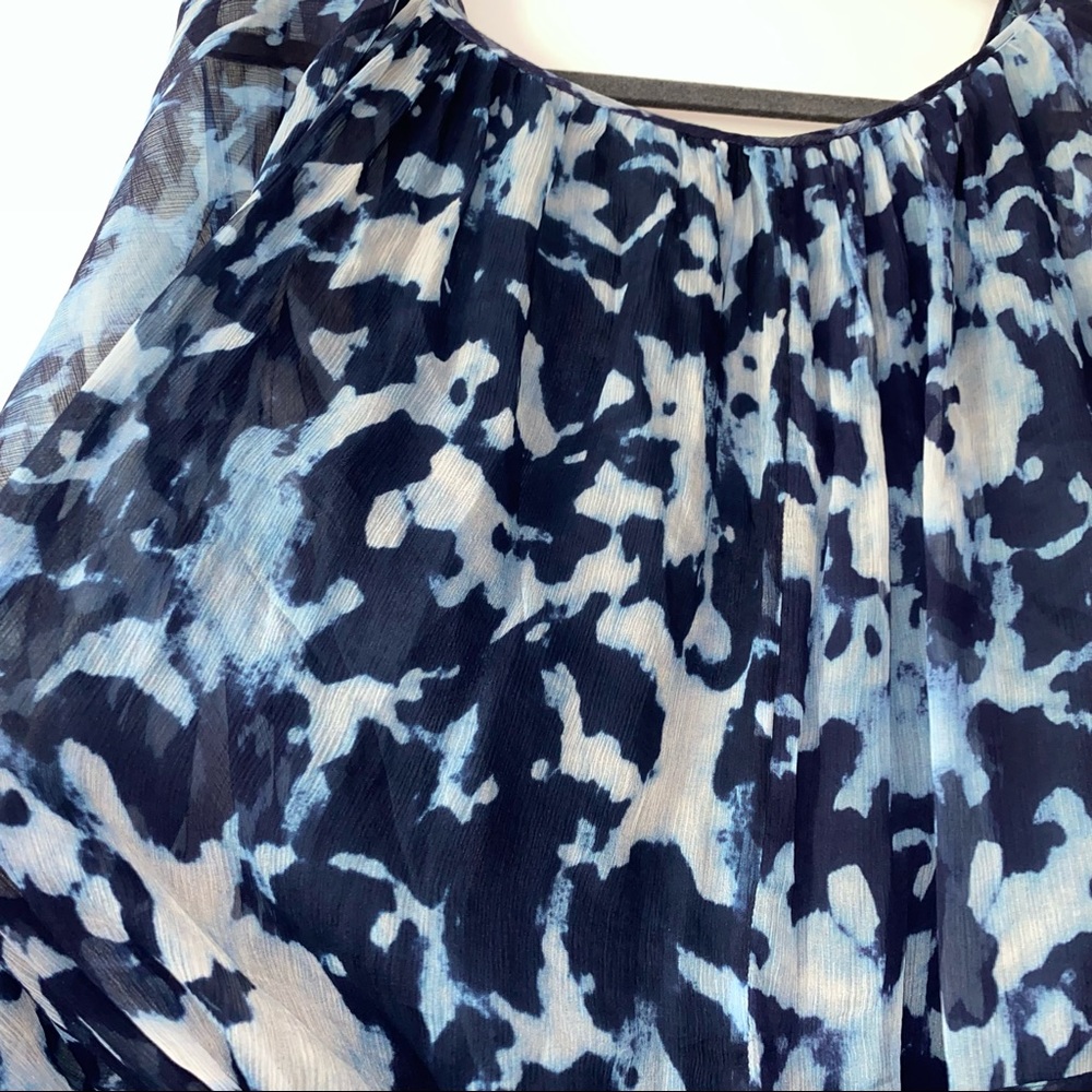 Catherine Malandrino 100% silk blue watercolor print tie dolman tunic blouse - Picture 8 of 9